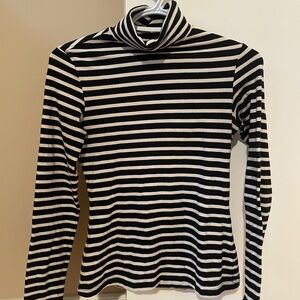 Black and White Striped Turtleneck Top